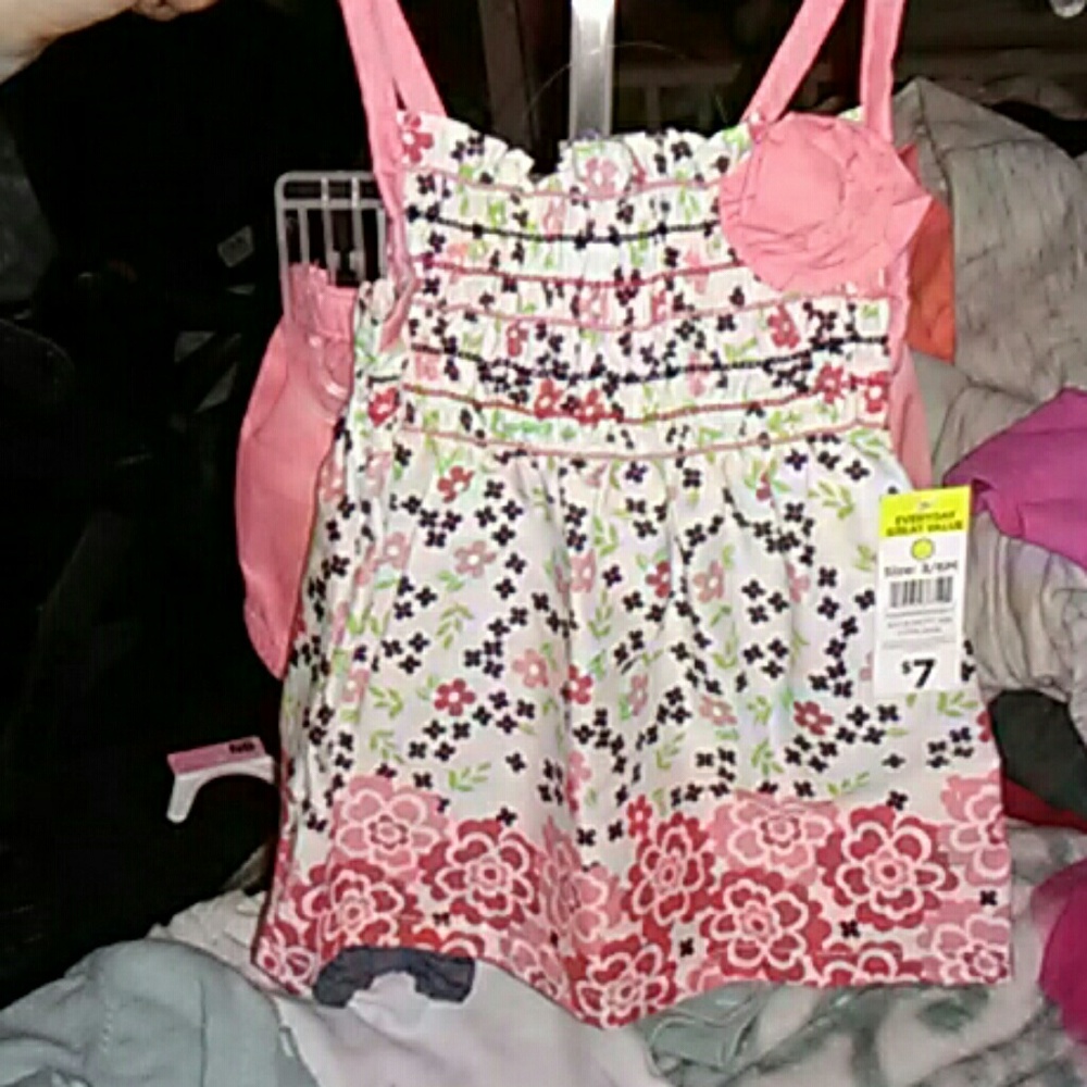 Summer dress with diaper cover pink /flower